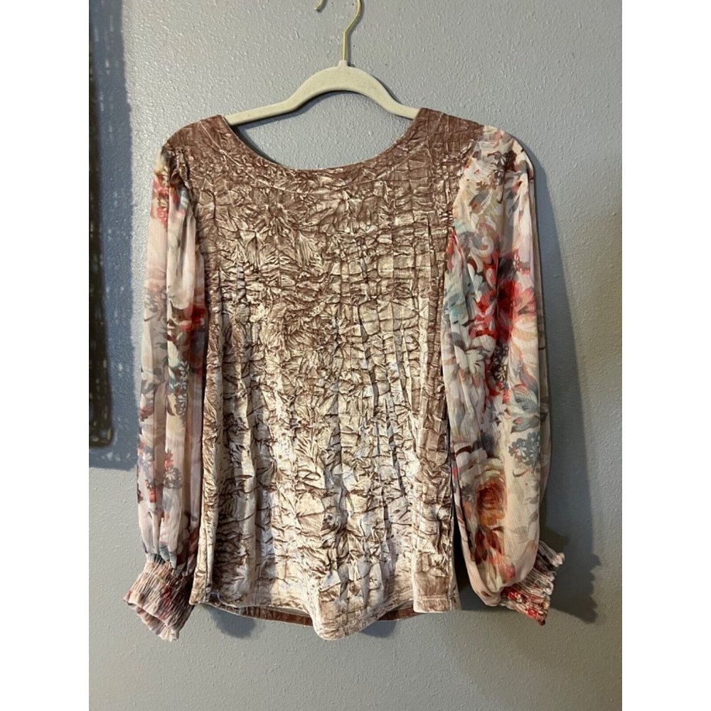 Anthropologie Meadow Rue Top XS Extra Small Pink Floral Velvet Long Sleeve - Picture 8 of 10